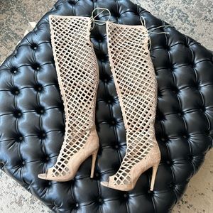 Womens Boots Over the Knee Lace Up back Cut Out Thigh High Boots. Size 8.5.